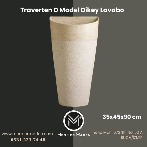 Traverten D Model Dikey Lavabo | Modern ve Şık Doğal Taş Lavabo