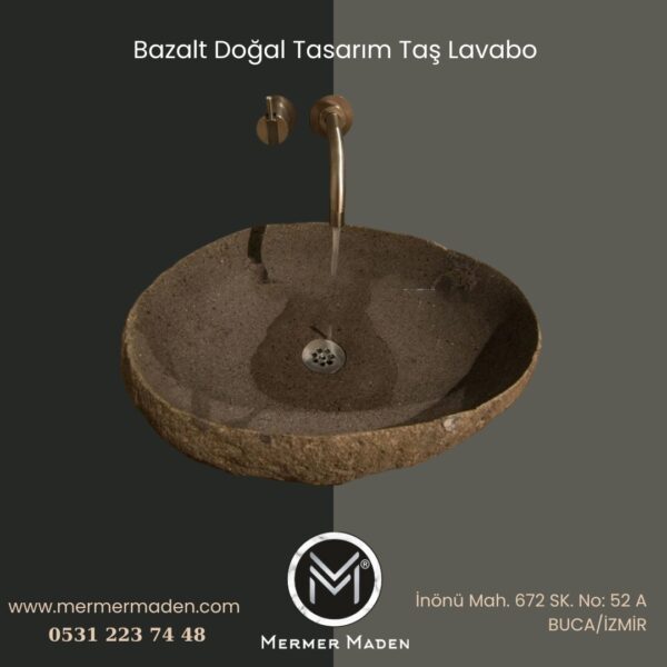 Bazalt Doğal Tasarım Taş Lavabo | Modern ve Şık Doğal Taş Lavabo