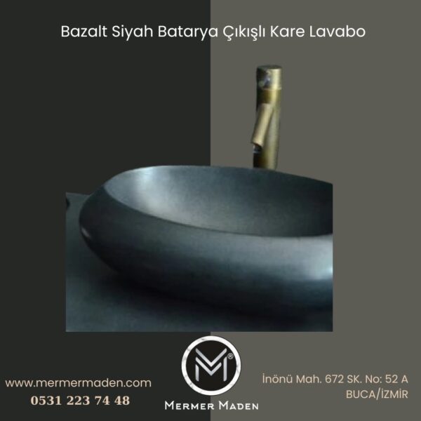 Bazalt Siyah Bombeli Kayık Lavabo | Modern ve Şık Doğal Taş Lavabo