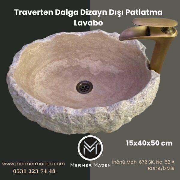 Traverten Dalga Dizayn Dışı Patlatma Lavabo | Modern ve Şık Doğal Taş Lavabo