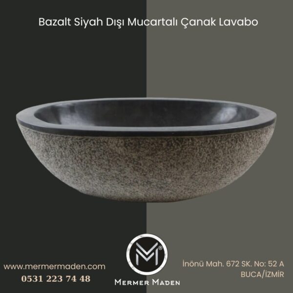 Bazalt Siyah Dışı Mucartalı Çanak Lavabo | Modern ve Şık Doğal Taş Lavabo