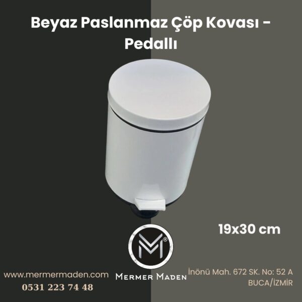 Beyaz Paslanmaz Çöp Kovası - Pedallı