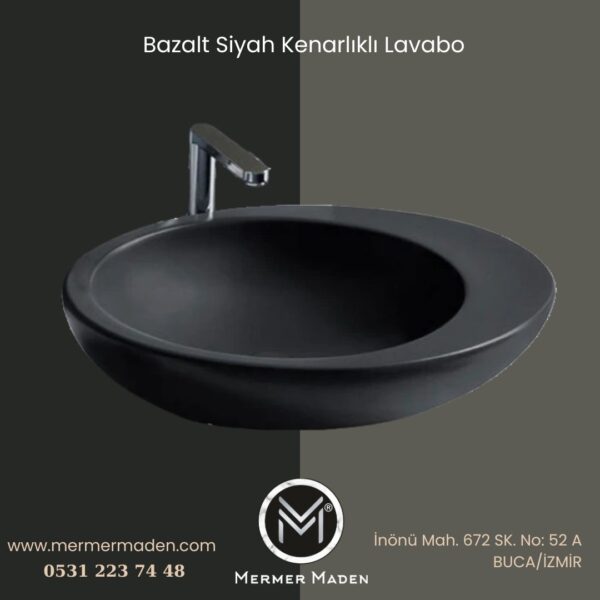 Bazalt Siyah Kenarlıklı Lavabo  | Modern ve Şık Doğal Taş Lavabo
