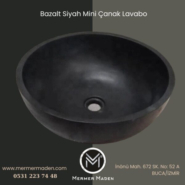 Bazalt Siyah Mini Çanak Lavabo | Modern ve Şık Doğal Taş Lavabo