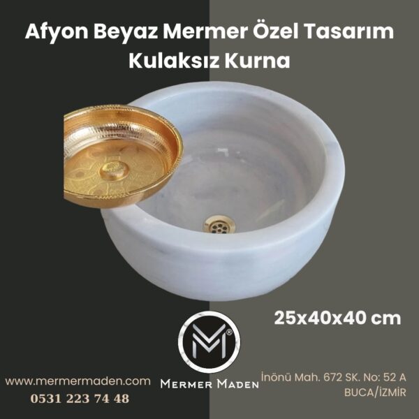 Afyon Beyaz Mermer Özel Tasarım Kulaksız Kurna | Doğal Taş Hamam Kurnası
