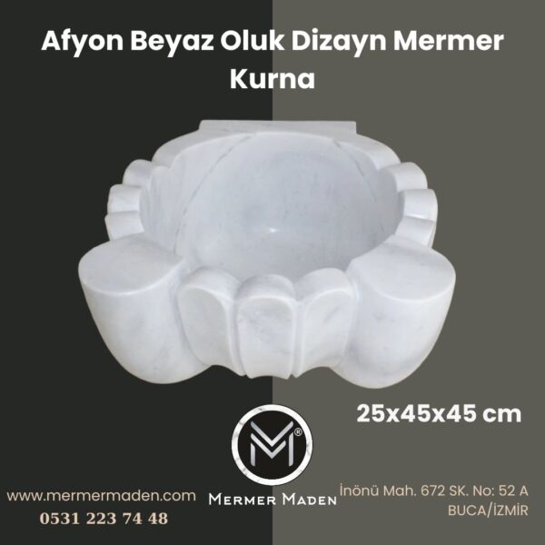 Afyon Beyaz Oluk Dizayn Mermer Kurna | Doğal Taş Hamam Kurnası