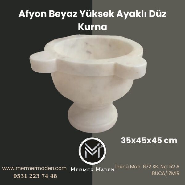Afyon Beyaz Yüksek Ayaklı Düz Kurna | Doğal Taş Hamam Kurnası