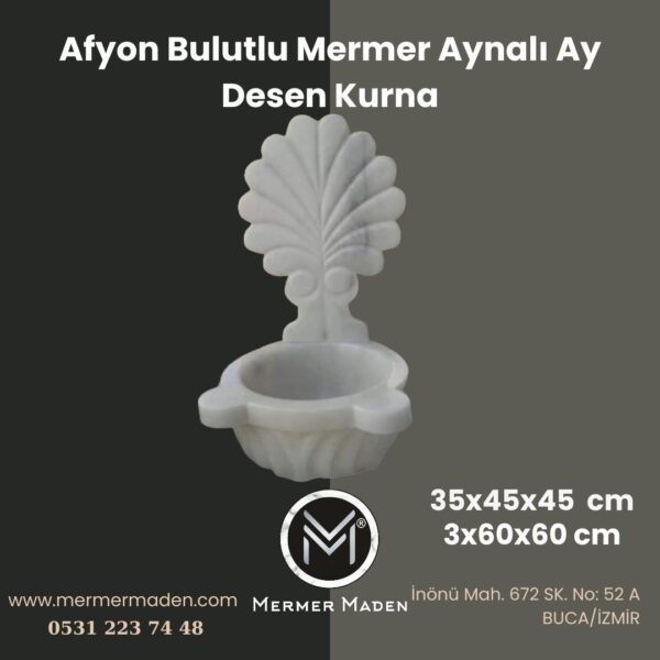 Afyon Bulutlu Mermer Aynalı Ay Desen Kurna | Doğal Taş Hamam Kurnası