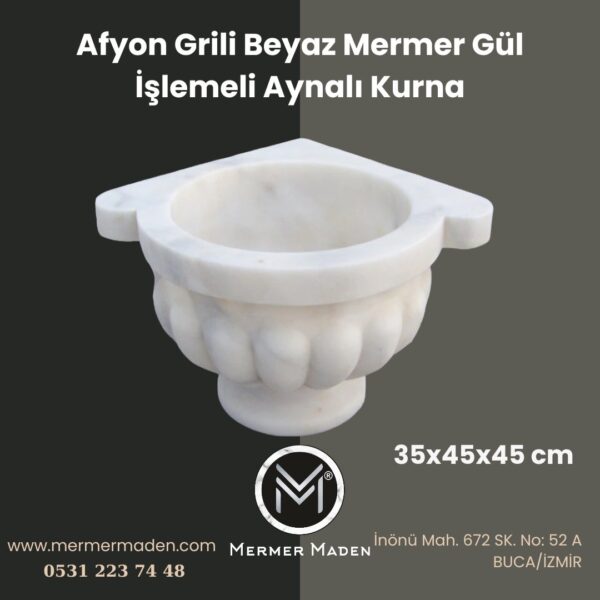 Afyon Grili Beyaz Mermer Kavun Dilimli Köşe Kurna | Doğal Taş Hamam Kurnası