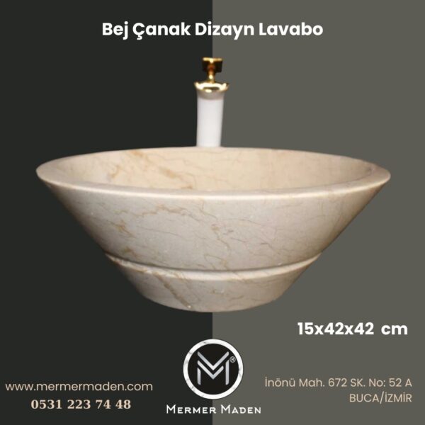 Bej Çanak Dizayn Lavabo | Modern ve Şık Doğal Taş Lavabo