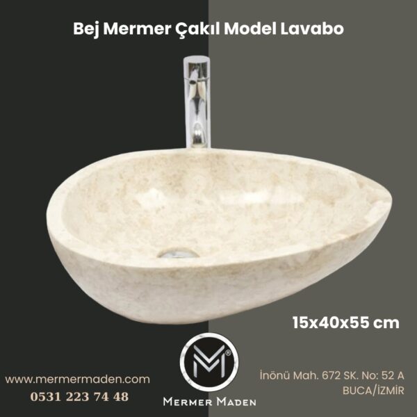 Bej Mermer Çakıl Model Lavabo | Modern ve Şık Doğal Taş Lavabo
