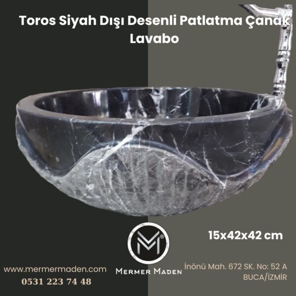 Toros Siyah Dışı Desenli Patlatma Çanak Lavabo | Modern ve Şık Doğal Taş Lavabo