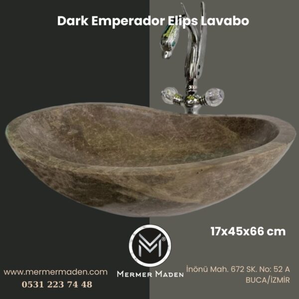Dark Emperador Elips Lavabo | Modern ve Şık Doğal Taş Lavabo