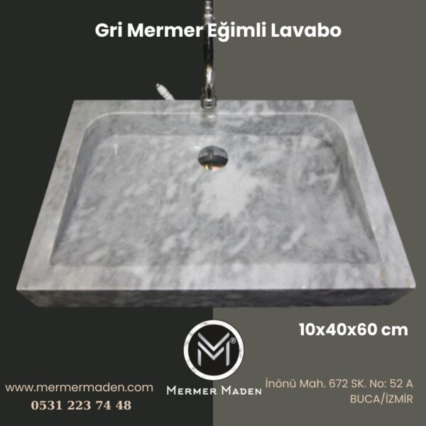 Gri Mermer Eğimli Lavabo | Modern ve Şık Doğal Taş Lavabo