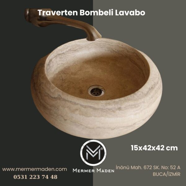 Traverten Bombeli Lavabo | Modern ve Şık Doğal Taş Lavabo