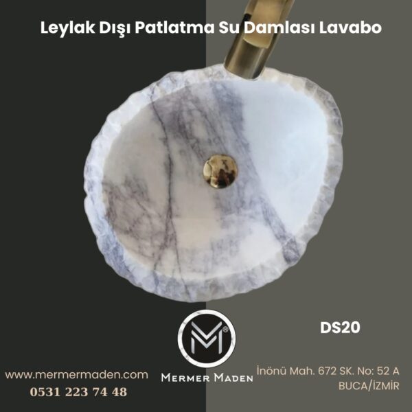 Leylak Dışı Patlatma Su Damlası Lavabo | Modern ve Şık Doğal Taş Lavabo