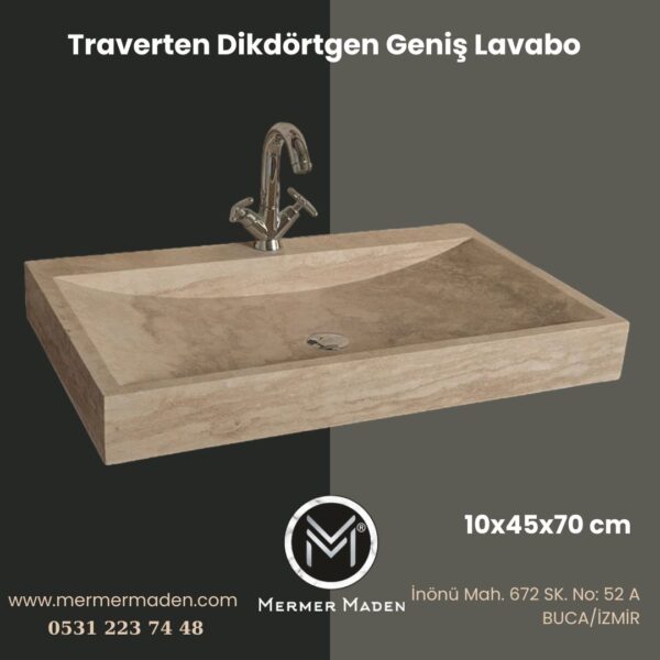 Traverten Dikdörtgen Geniş Lavabo | Modern ve Şık Doğal Taş Lavabo