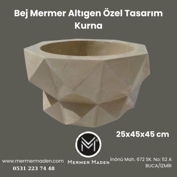 Bej Mermer Altıgen Özel Tasarım Kurna | Doğal Taş Hamam Kurnası