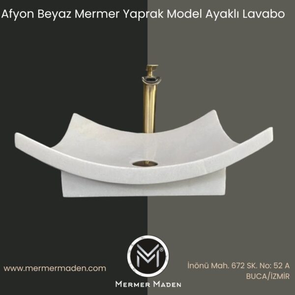 Afyon Beyaz Mermer Yaprak Model Ayaklı Lavabo | Modern ve Şık Doğal Taş Lavabo
