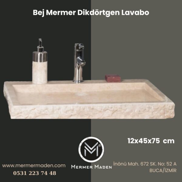 Bej Mermer Dikdörtgen Lavabo | Modern ve Şık Doğal Taş Lavabo