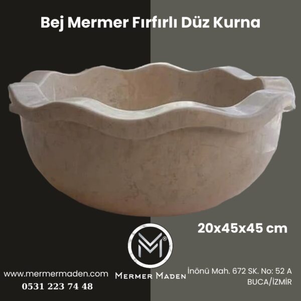 Bej Mermer Fırfırlı Düz Kurna | Doğal Taş Hamam Kurnası