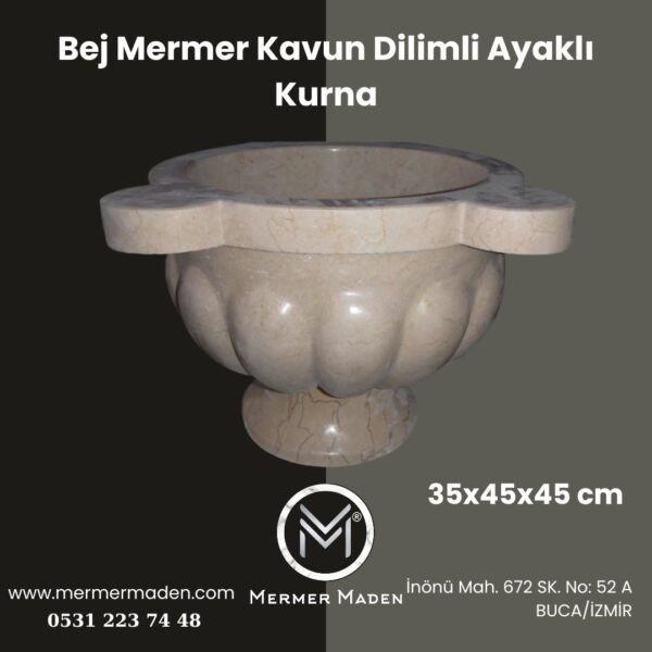 Bej Mermer Kavun Dilimli Ayaklı Kurna | Doğal Taş Hamam Kurnası