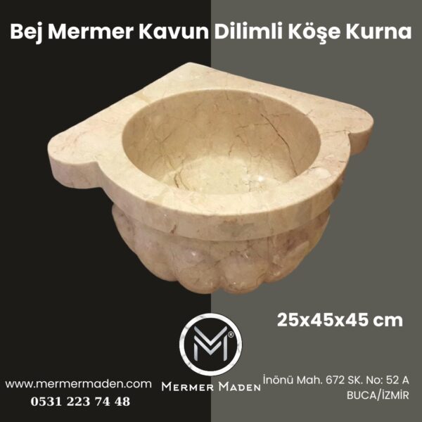 Bej Mermer Kavun Dilimli Köşe Kurna | Doğal Taş Hamam Kurnası