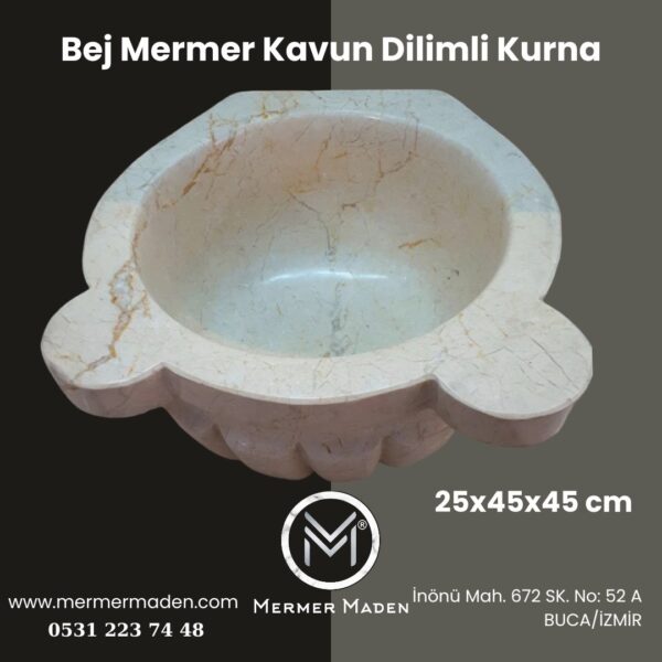 Bej Mermer Kavun Dilimli Kurna | Doğal Taş Hamam Kurnası