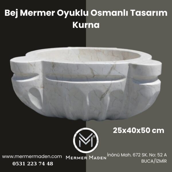 Bej Mermer Oyuklu Osmanlı Tasarım Kurna | Doğal Taş Hamam Kurnası