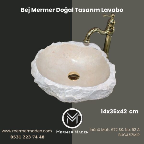 Bej Mermer Doğal Tasarım Lavabo | Modern ve Şık Doğal Taş Lavabo