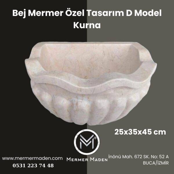 Bej Mermer Özel Tasarım D Model Kurna | Doğal Taş Hamam Kurnası