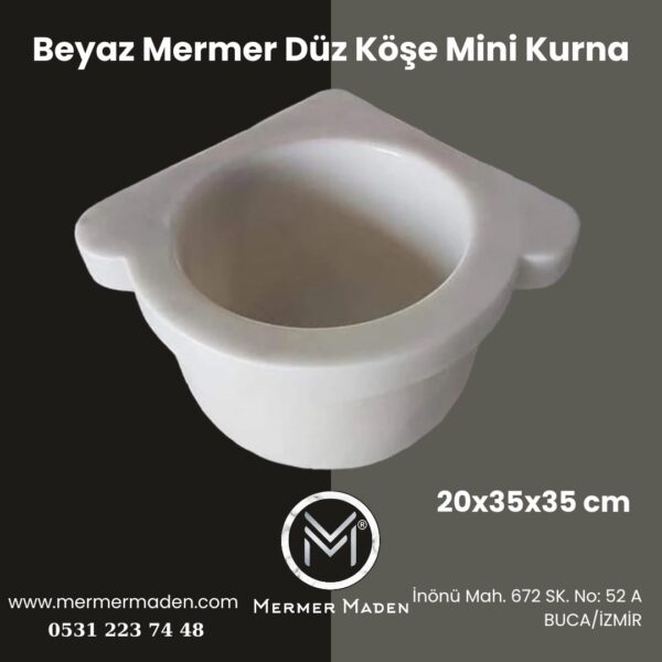Beyaz Mermer Düz Köşe Mini Kurna | Doğal Taş Hamam Kurnası