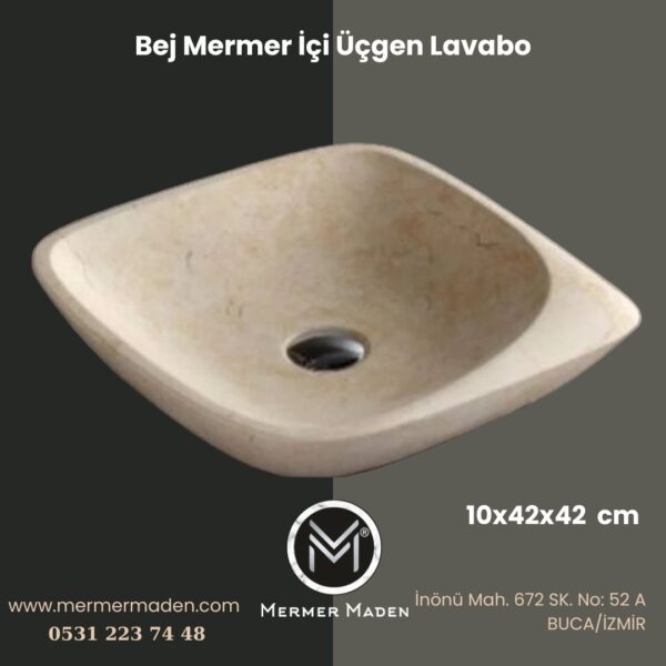 Bej Mermer İçi Üçgen Lavabo | Modern ve Şık Doğal Taş Lavabo