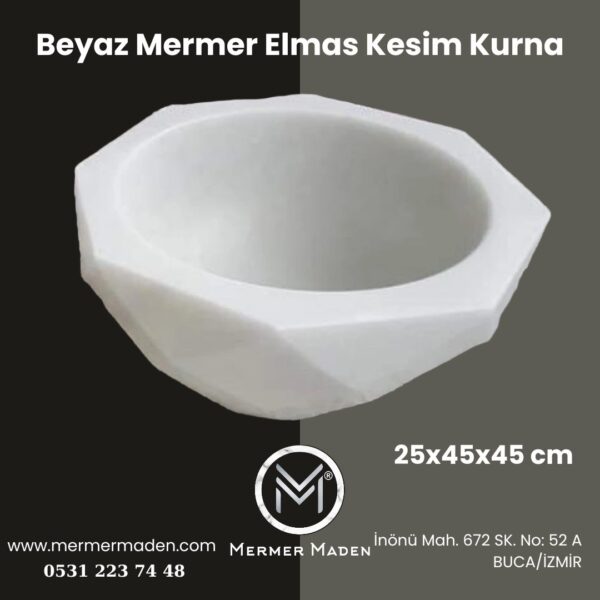 Beyaz Mermer Elmas Kesim Kurna | Doğal Taş Hamam Kurnası