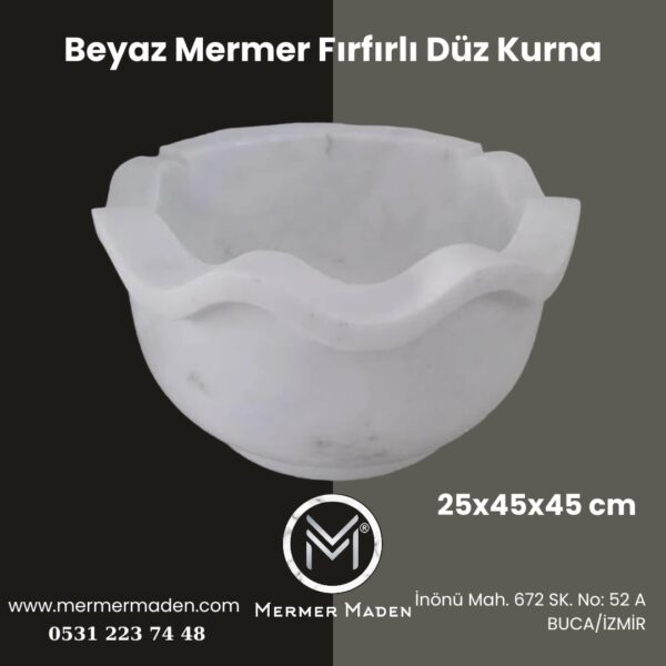 Beyaz Mermer Fırfırlı Düz Kurna | Doğal Taş Hamam Kurnası