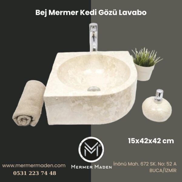 Bej Mermer Kedi Gözü Lavabo | Modern ve Şık Doğal Taş Lavabo