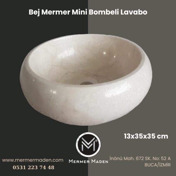 Bej Mermer Mini Bombeli Lavabo | Modern ve Şık Doğal Taş Lavabo