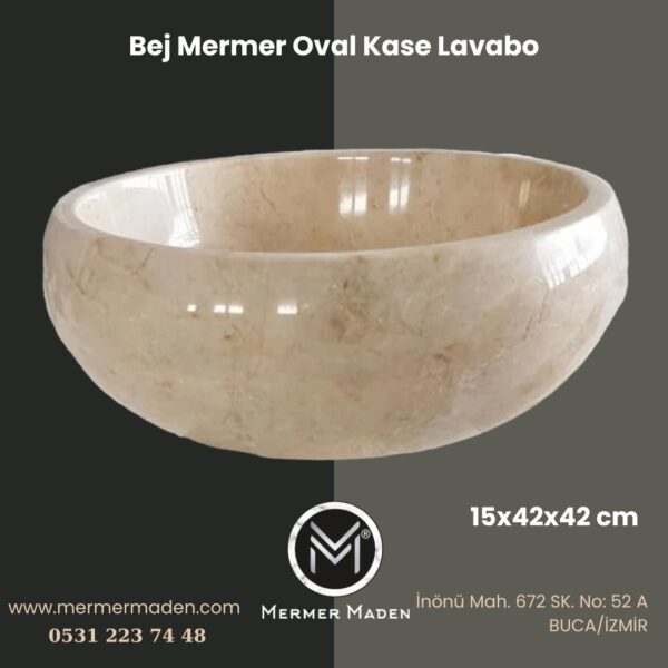 Bej Mermer Oval Kase Lavabo | Modern ve Şık Doğal Taş Lavabo