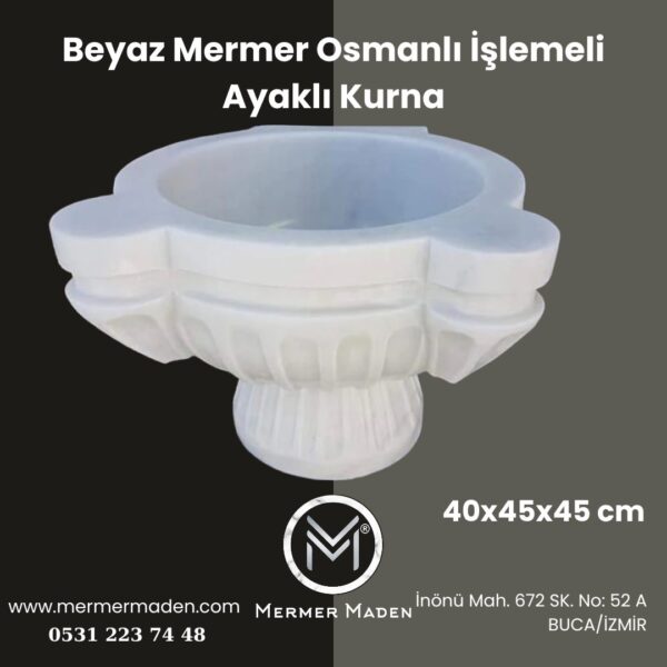 Beyaz Mermer Osmanlı İşlemeli Ayaklı Kurna | Doğal Taş Hamam Kurnası