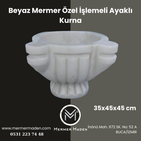 Beyaz Mermer Özel İşlemeli Ayaklı Kurna | Doğal Taş Hamam Kurnası