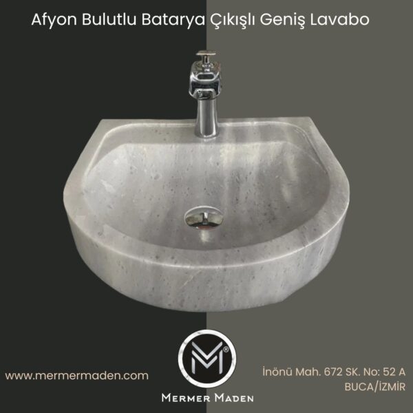 Afyon Bulutlu Batarya Çıkışlı Geniş Lavabo | Modern ve Şık Doğal Taş Lavabo