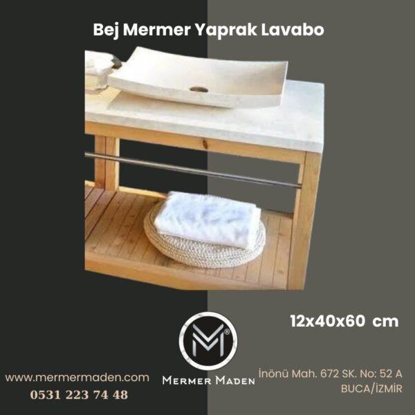 Bej Mermer Yaprak Lavabo | Modern ve Şık Doğal Taş Lavabo