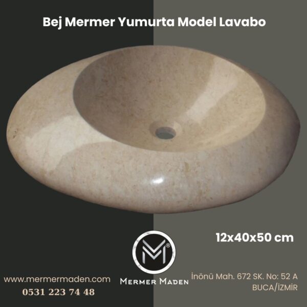Bej Mermer Yumurta Model Lavabo | Modern ve Şık Doğal Taş Lavabo