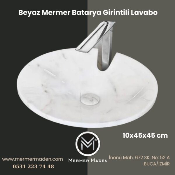Beyaz Mermer Batarya Girintili Lavabo | Modern ve Şık Doğal Taş Lavabo