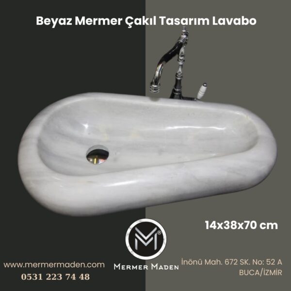 Beyaz Mermer Çakıl Tasarım | Modern ve Şık Doğal Taş Lavabo