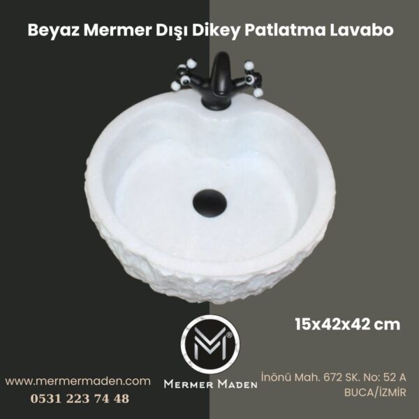Beyaz Mermer Dışı Dikey Patlatma Lavabo | Modern ve Şık Doğal Taş Lavabo