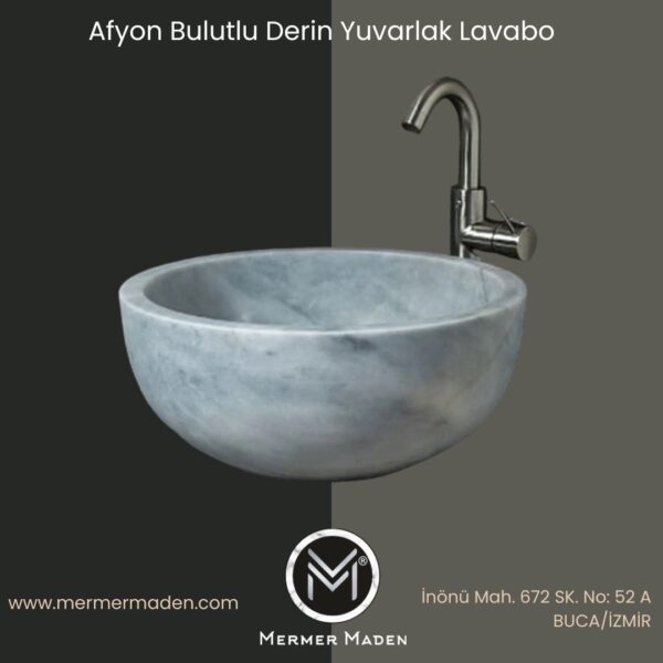 Afyon Bulutlu Derin Yuvarlak Lavabo | Modern ve Şık Doğal Taş Lavabo