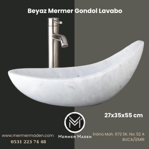 Beyaz Mermer Gondol Lavabo | Modern ve Şık Doğal Taş Lavabo