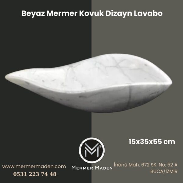 Beyaz Mermer Kovuk Dizayn Lavabo | Modern ve Şık Doğal Taş Lavabo