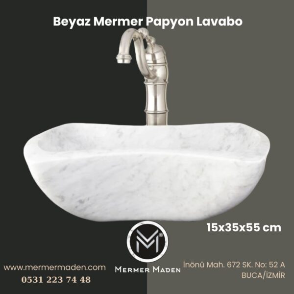 Beyaz Mermer Papyon Lavabo | Modern ve Şık Doğal Taş Lavabo